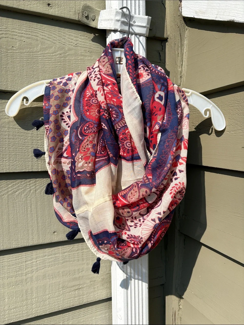 Vtg Large Infinity scarf with pompoms- soft and really beautiful. Great to layer